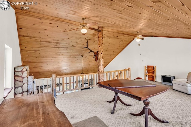 161 Shannon Rd, Cotopaxi, CO 81223 - carpeted office space featuring wooden ceiling, a ceiling fan, and vaulted ceiling