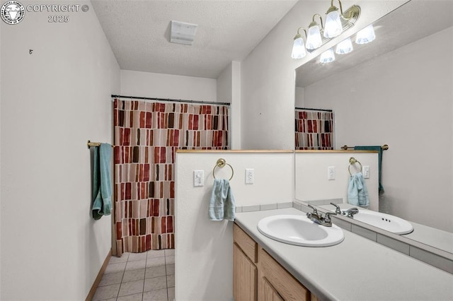 161 Shannon Rd, Cotopaxi, CO 81223 - bathroom featuring vanity, tile patterned flooring, a textured ceiling, and a shower with shower curtain