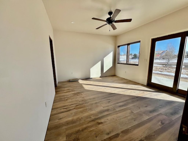 spare room with ceiling fan and hardwood / wood-style floors