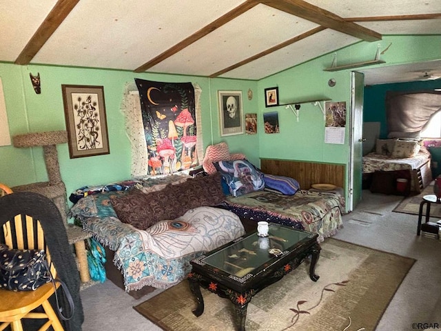 living room with lofted ceiling