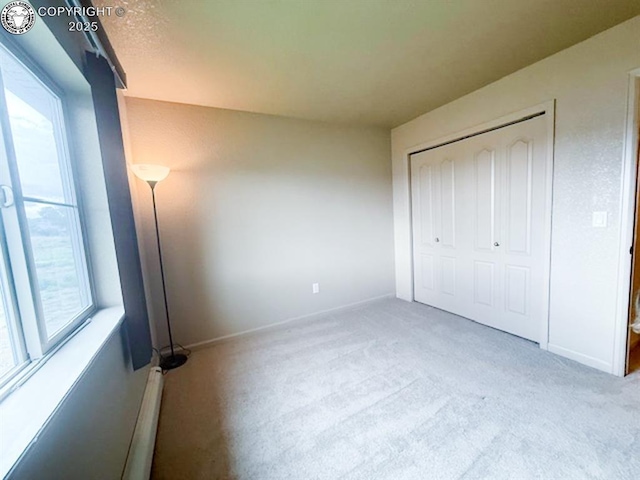 2794 Elizabeth St, Canon City, CO 81212 - unfurnished bedroom with baseboard heating, multiple windows, light colored carpet, and a closet