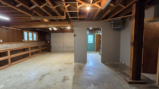 garage with wooden walls