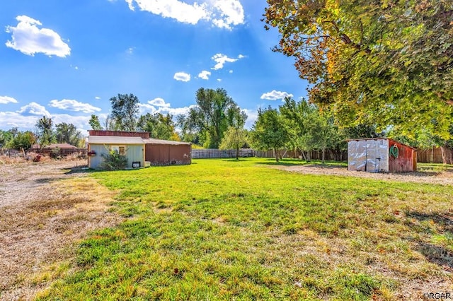 view of yard featuring a storage shed