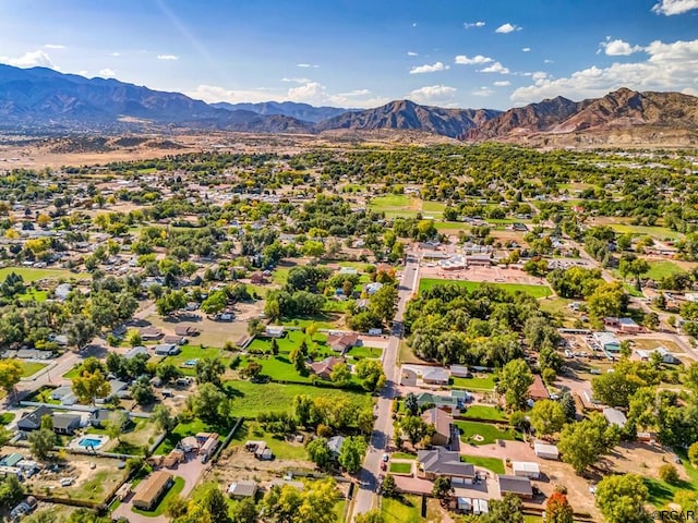 birds eye view of property with a mountain view