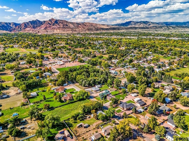 birds eye view of property featuring a mountain view