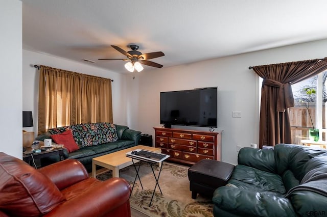 living room with ceiling fan