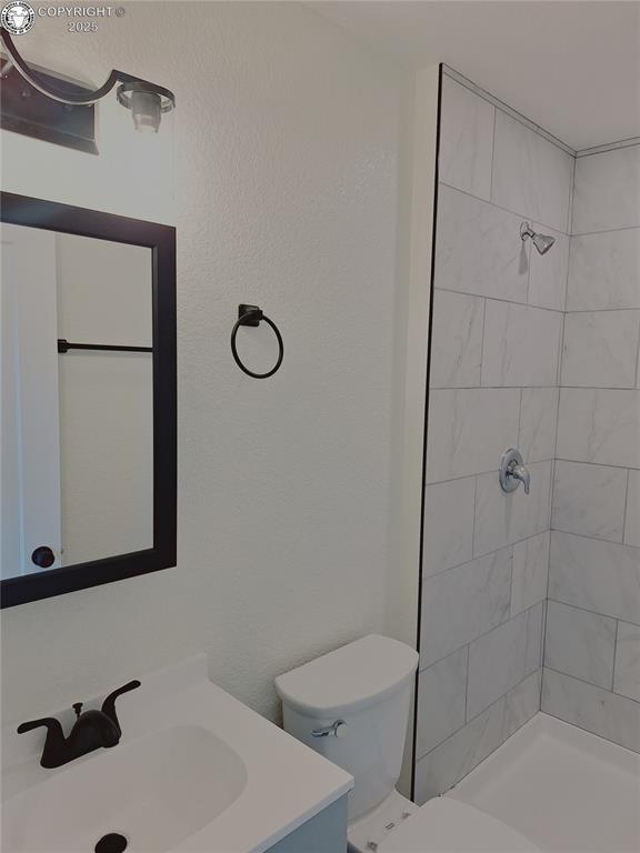 138 Jerry Dr, Westcliffe, CO 81252 - full bath featuring toilet, vanity, and a stall shower