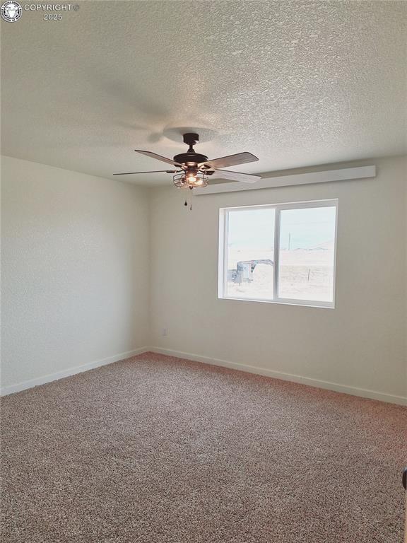 138 Jerry Dr, Westcliffe, CO 81252 - unfurnished room with baseboards, carpet flooring, ceiling fan, and a textured ceiling