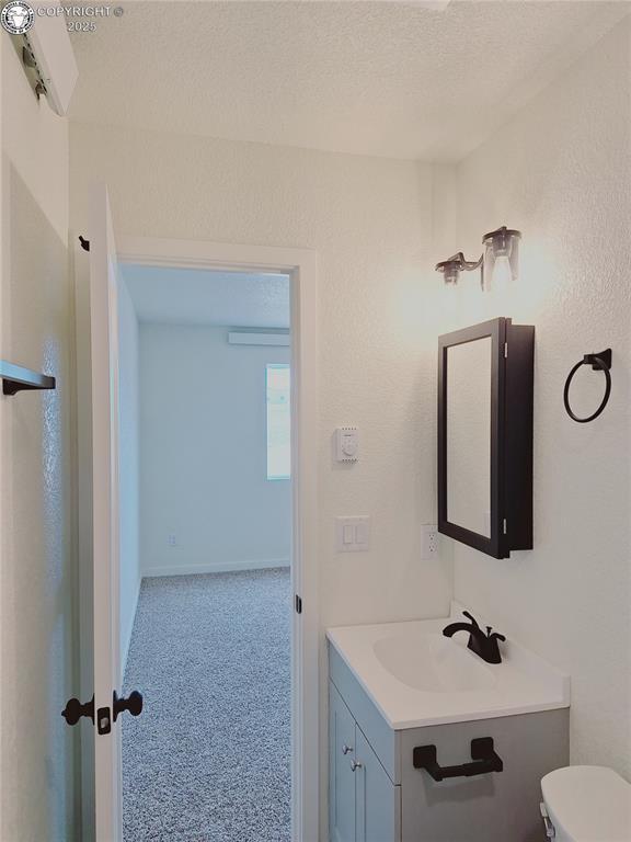 138 Jerry Dr, Westcliffe, CO 81252 - half bath with a textured ceiling, toilet, and vanity