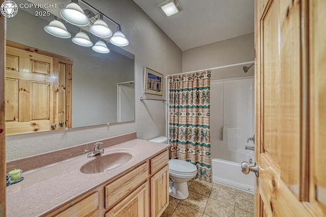 2680 Wild Bill Blvd, Westcliffe, CO 81252 - bathroom with vanity, shower / bath combo with shower curtain, tile patterned flooring, and a textured wall