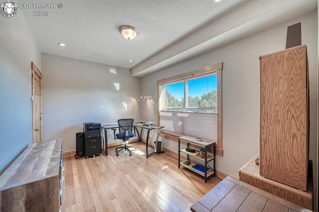 2680 Wild Bill Blvd, Westcliffe, CO 81252 - office space featuring wood finished floors, a textured ceiling, and recessed lighting