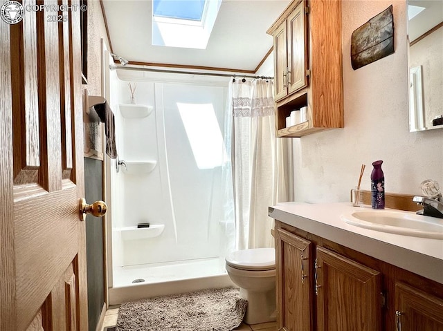 925 C St, Penrose, CO 81240 - full bath with a skylight, vanity, toilet, and curtained shower