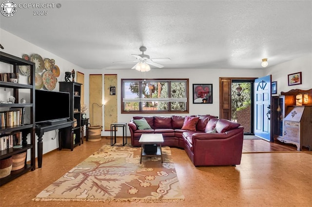 1124 Grand Ave, Canon City, CO 81212 - living room featuring a textured ceiling and ceiling fan