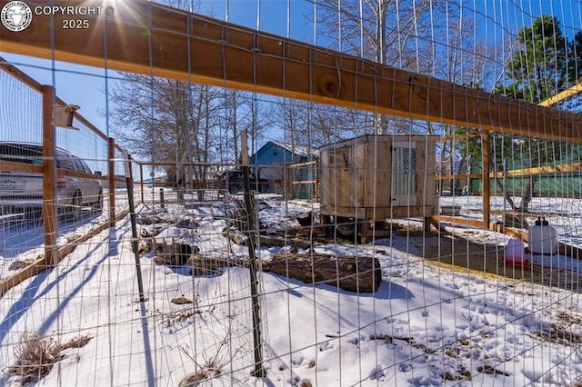 exterior space with an outbuilding