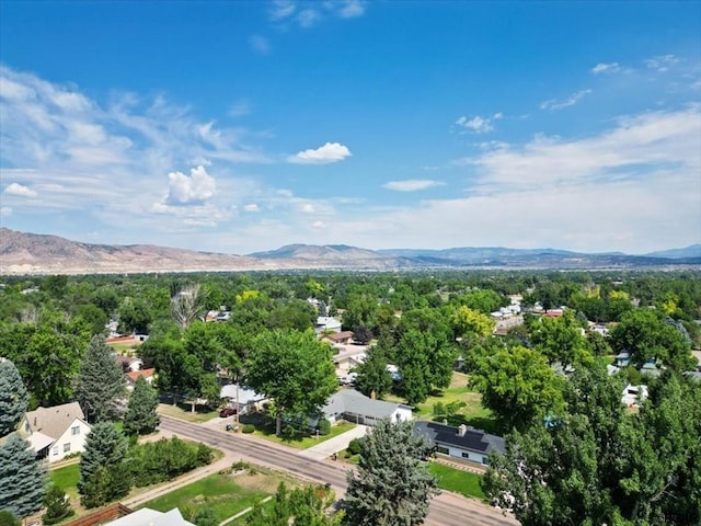 drone / aerial view featuring a mountain view