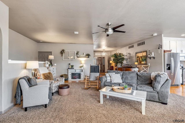 living room with ceiling fan