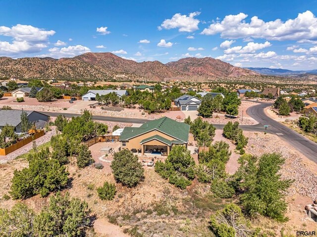 drone / aerial view with a mountain view