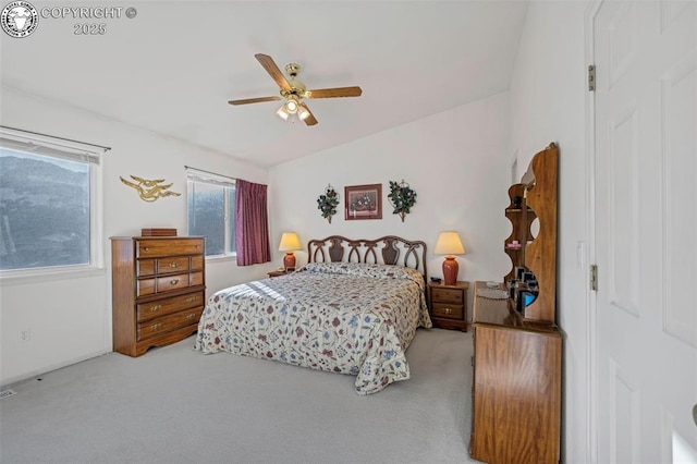 bedroom with ceiling fan and carpet flooring