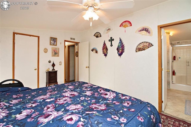 510 N 19th St Unit 1, Canon City, CO 81212 - tiled bedroom with a ceiling fan and connected bathroom