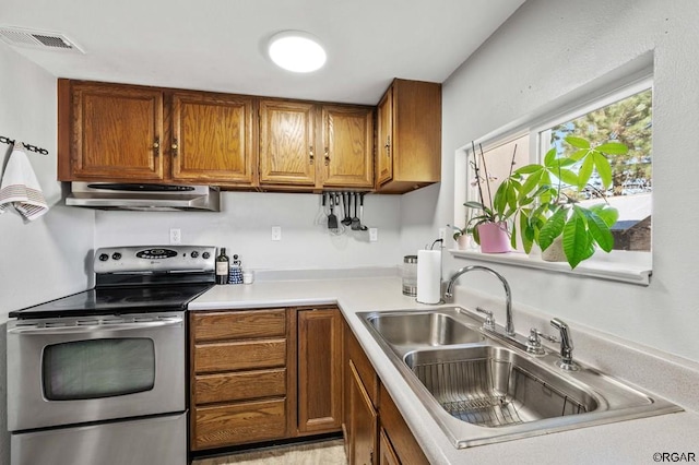 kitchen with sink and electric range