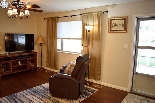 113 Rio Grande Dr, Canon City, CO 81212 - living area featuring plenty of natural light, wood finished floors, and ceiling fan
