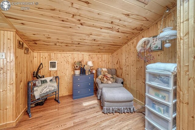 136 Beneaton Ln, Westcliffe, CO 81252 - sitting room with wood ceiling, wood finished floors, and wooden walls