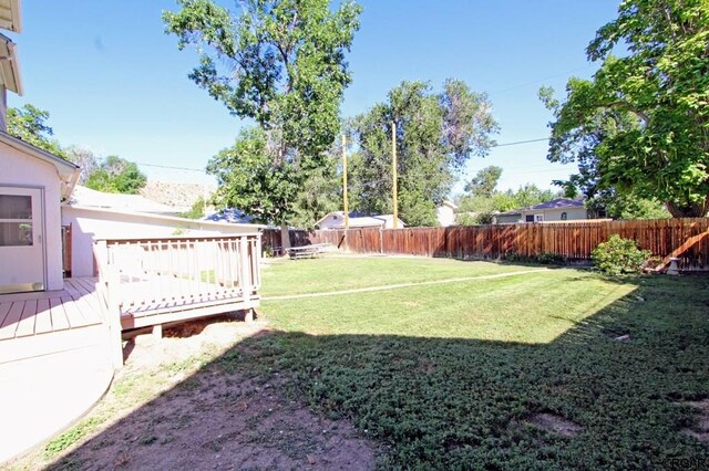 view of yard featuring a wooden deck