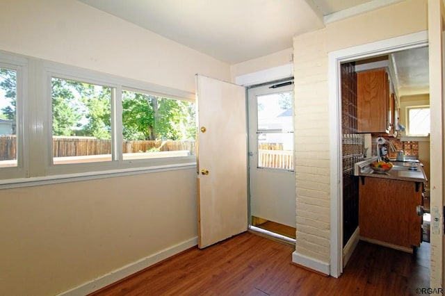 interior space with dark hardwood / wood-style floors