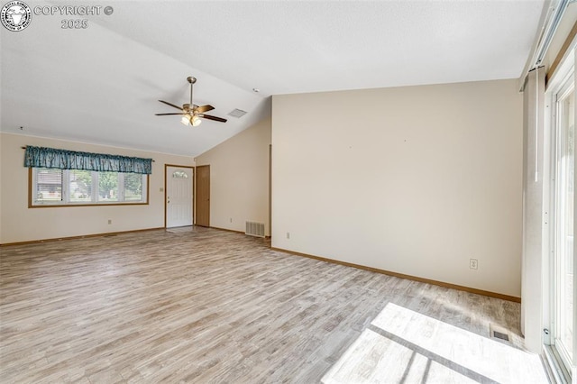 168 Willmoor Ct, Canon City, CO 81212 - spare room featuring light wood-type flooring, lofted ceiling, and ceiling fan