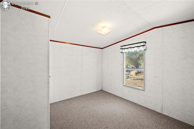 carpeted spare room with vaulted ceiling