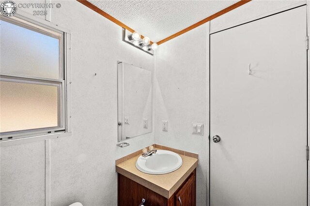 bathroom featuring vanity and a textured ceiling