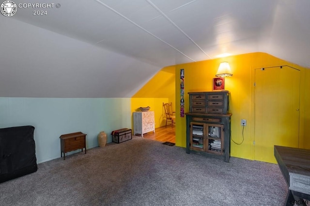 bonus room featuring vaulted ceiling and carpet floors