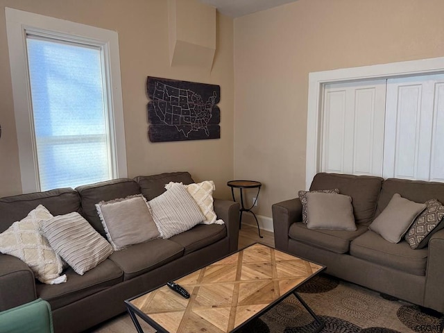 living room featuring hardwood / wood-style flooring and a wealth of natural light