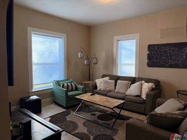 living room with a wealth of natural light and light wood-type flooring