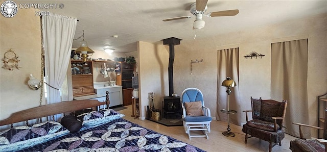 104 Sleepy Hollow Trl, Cotopaxi, CO 81223 - bedroom featuring a wood stove and wood finished floors