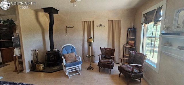104 Sleepy Hollow Trl, Cotopaxi, CO 81223 - living area with a wood stove and wood finished floors
