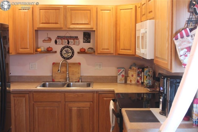 kitchen featuring black fridge and sink