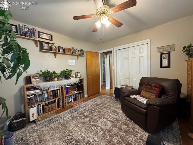 1230 N 6th St, Canon City, CO 81212 - living area with a ceiling fan and wood finished floors