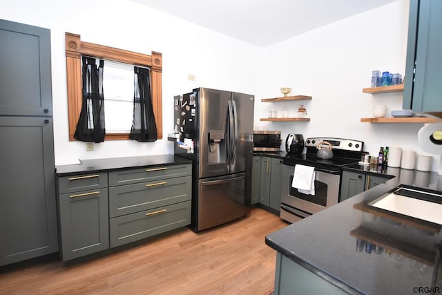 kitchen with stainless steel appliances and light wood-type flooring