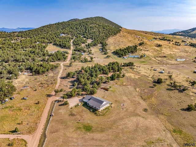 birds eye view of property featuring a rural view and a mountain view