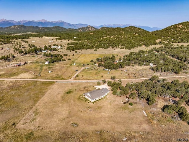 birds eye view of property featuring a mountain view