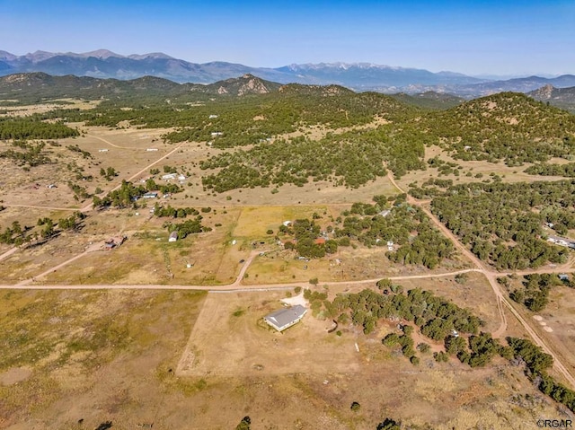 birds eye view of property with a mountain view