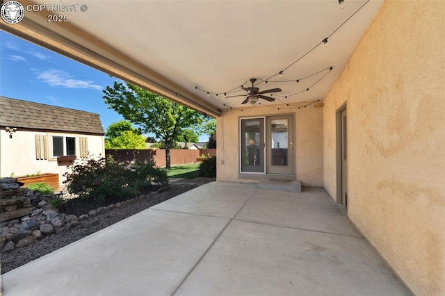 355 Antero Dr, Canon City, CO 81212 - view of patio / terrace featuring a ceiling fan and an outbuilding