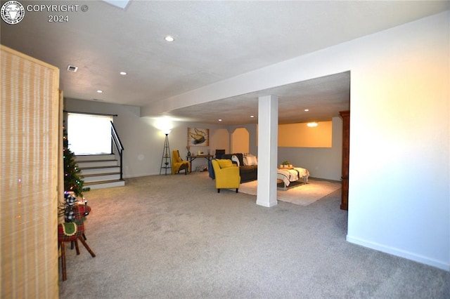 basement with carpet floors