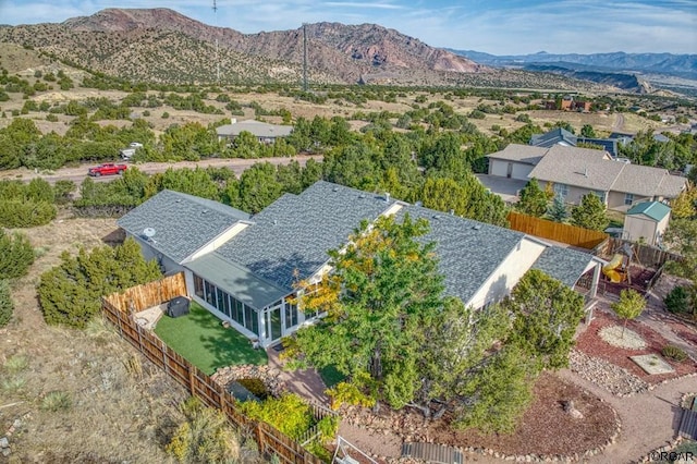 bird's eye view with a mountain view