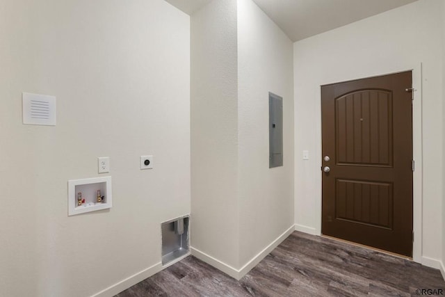 clothes washing area featuring washer hookup, dark hardwood / wood-style flooring, electric panel, and electric dryer hookup