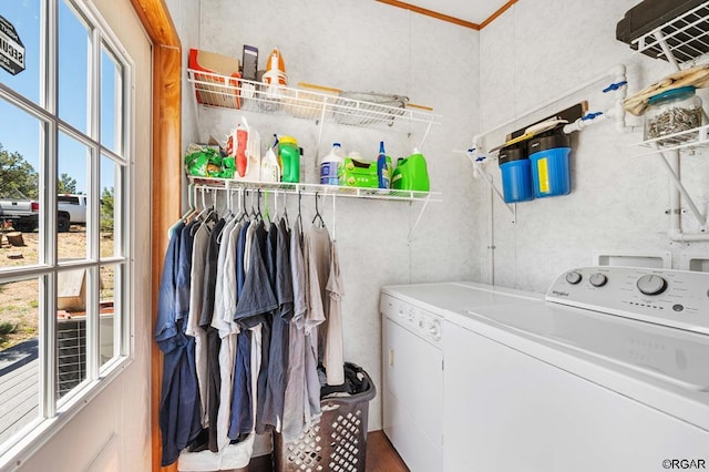 laundry area with wood-type flooring and independent washer and dryer