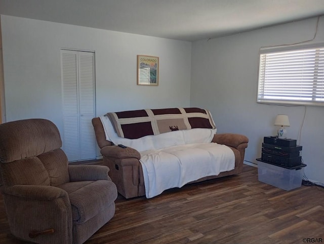 bedroom featuring a closet and dark hardwood / wood-style floors