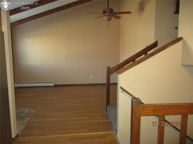 910 Allison Ave Unit A & B, Canon City, CO 81212 - staircase featuring baseboard heating, ceiling fan, and wood finished floors
