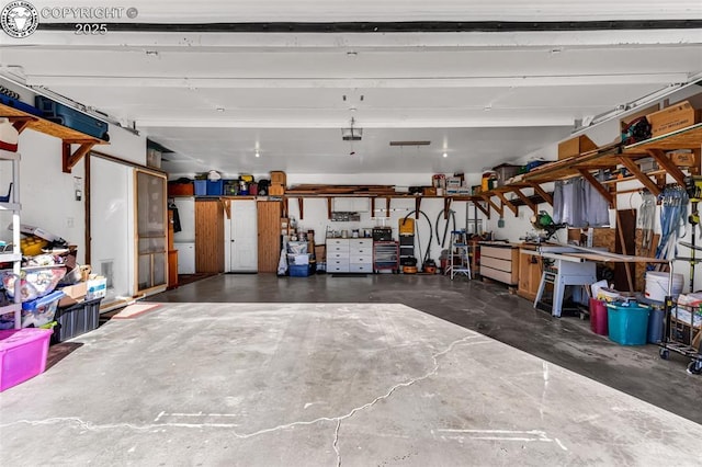 garage featuring a workshop area